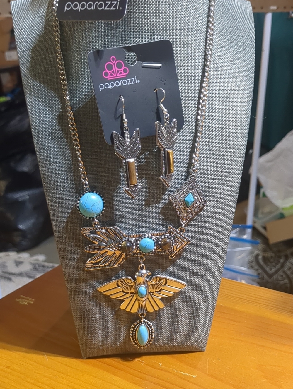 Paparazzi Silver-Tone Turquoise Arrow & Thunderbird Layered Necklace Set